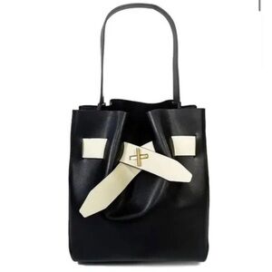 ZAC POSEN Brigette Belted Shopper Bucket Bag Shoulder Bag, Black Leather - $495.